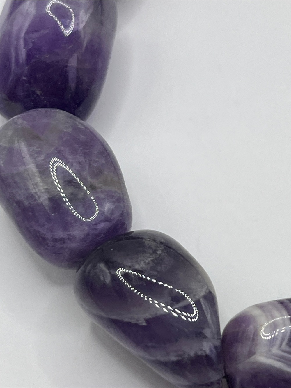 Chevron Amethyst Chunky Beaded Sterling Silver Vintage Necklace 10-20mm - Picture 9 of 11